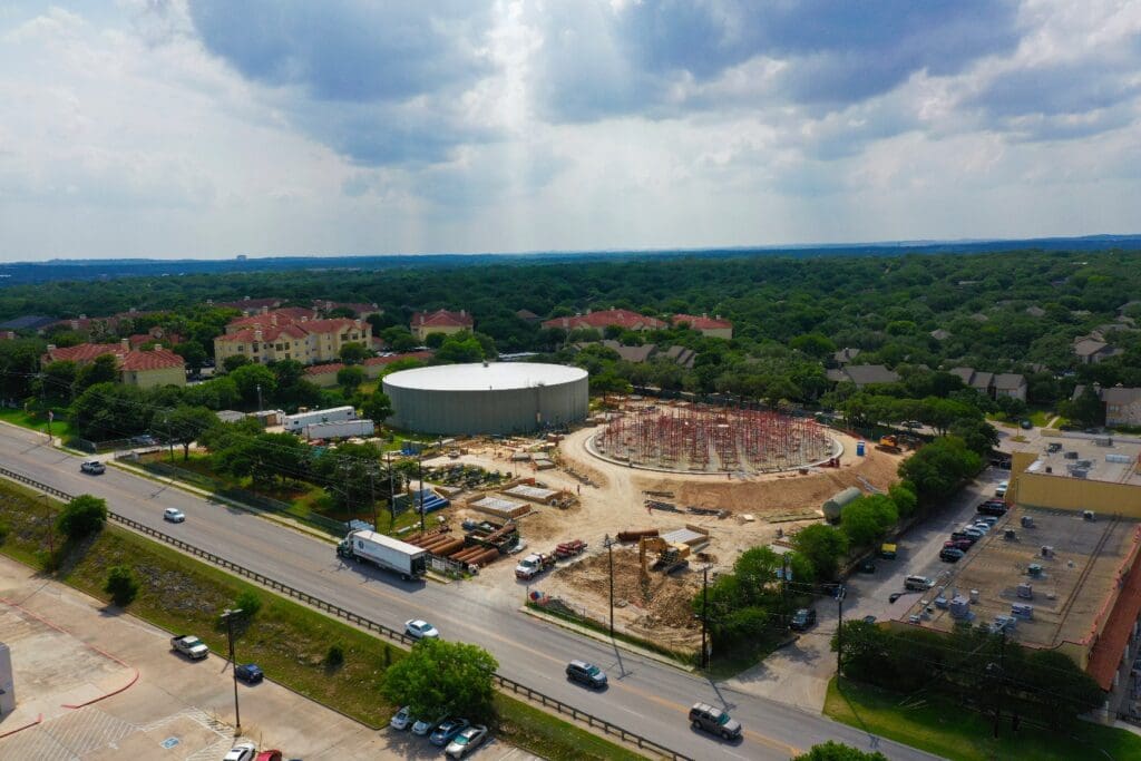 An aerial view of a construction site.