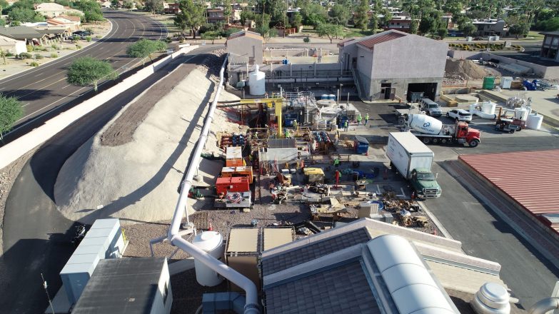An aerial view of a construction site.